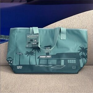 NWT Trader Joe's Large Dusty Blue Insulated Tote Bag, 8 gallon
